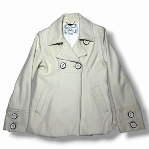 Vintage Guess Jeans Small Beige Wool Blend Peacoat Big Buttons Y2K Coat